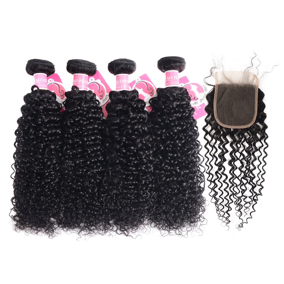 4pcs Curly with 4*4 Lace Closure Alipearl Unprocessed Indian Hair