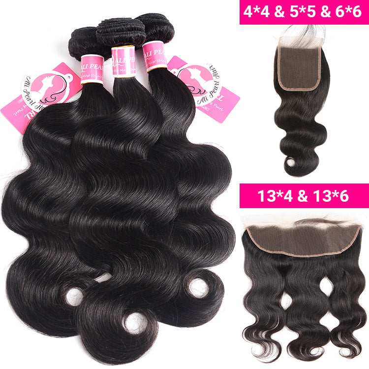 Alipearl Brazilian Body Wave Virgin Hair 3pcs or 4pcs 5pcs With HD Lace Closure