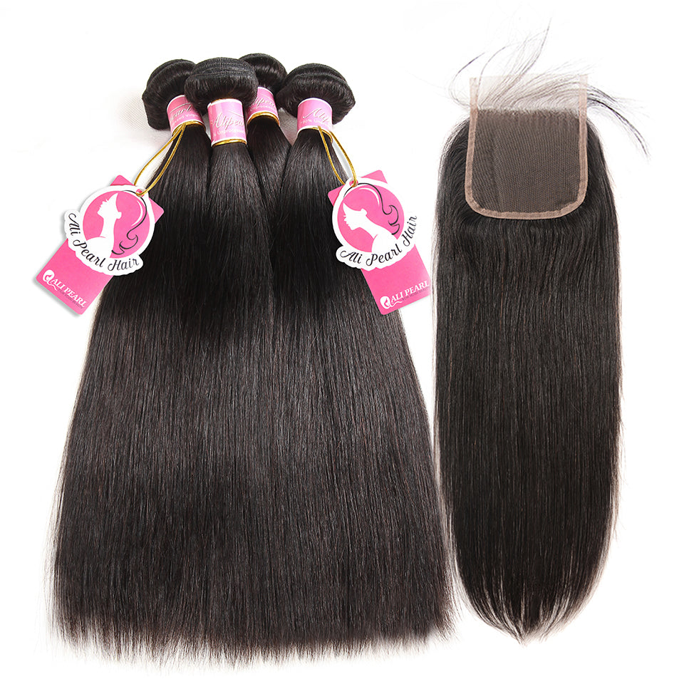 Alipearl Brazilian Hair 4pcs Straight with 4*4 Lace Closure