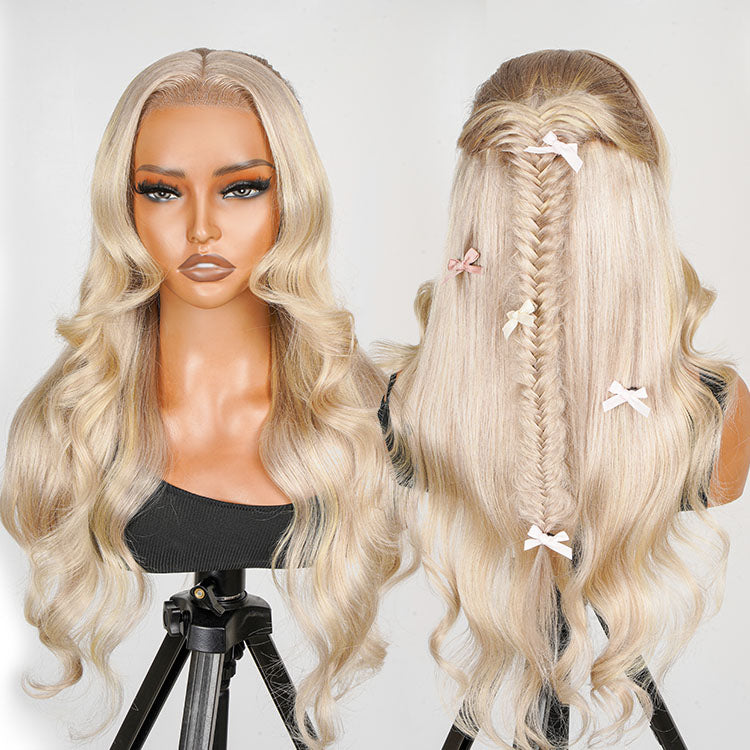 P18/613 Blonde Highlight Fishtail Braid Princess Haircut 13*4 Frontal Wig Glueless