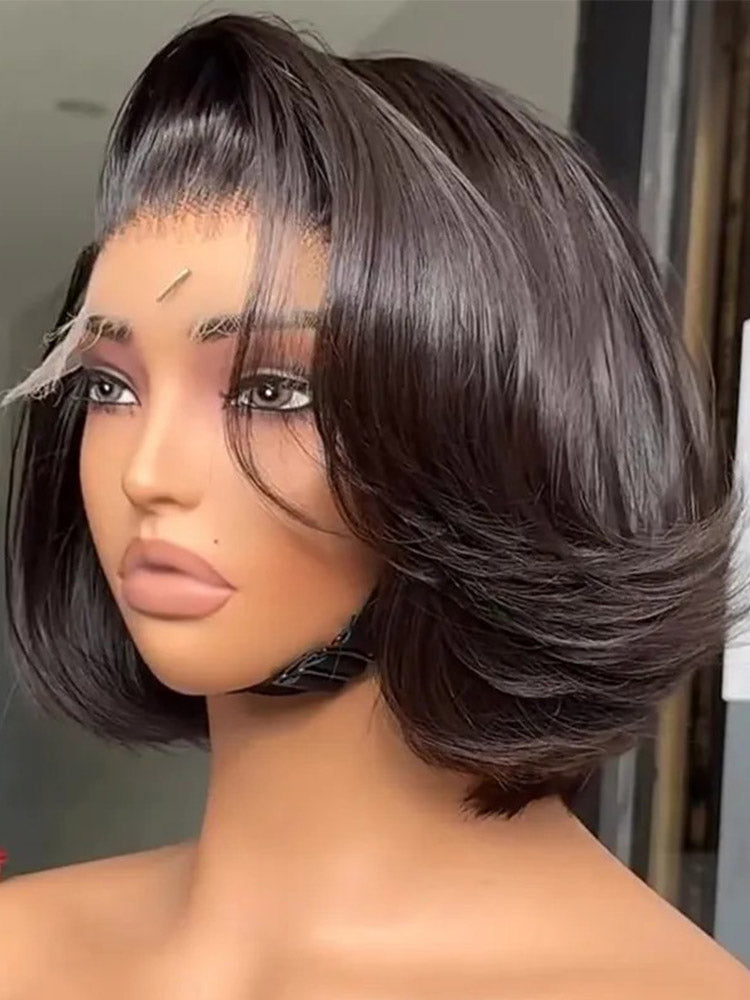Butterfly Layered Cut Short Bob Wig 7*5 Glueless Closure Wig