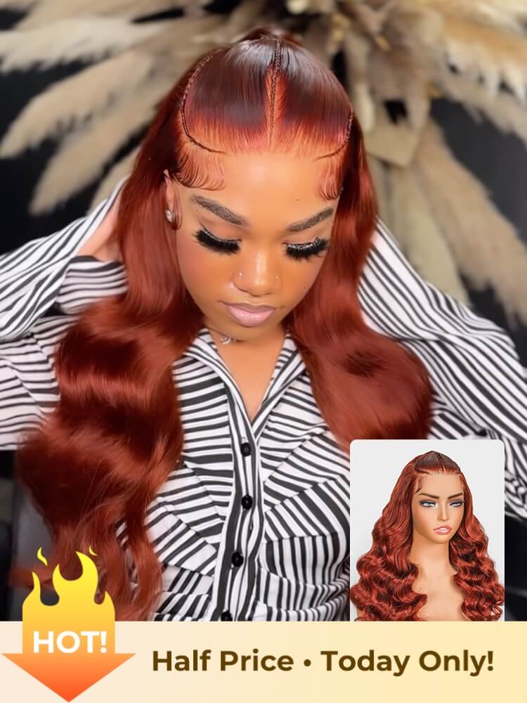 Light Copper Ginger Pre Braided Body Wave 13x4 Glueless Lace Frontal Wig