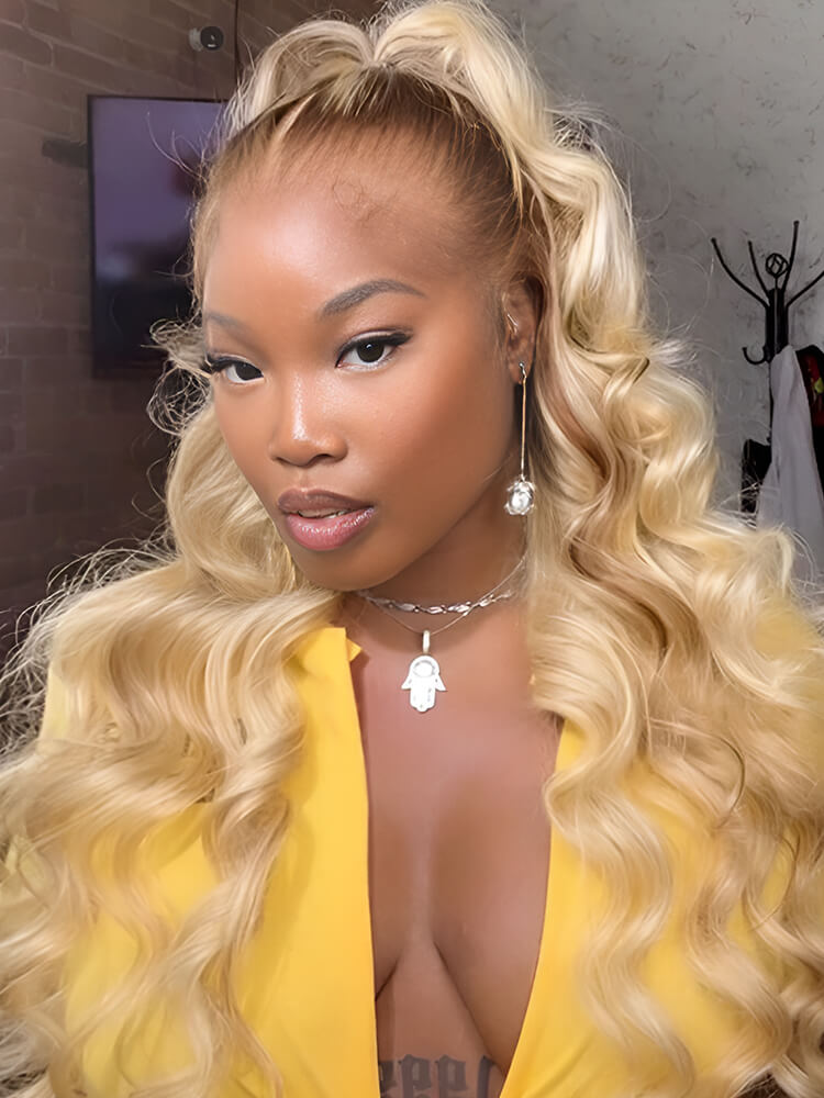 Ready To Go Ombre Wig Blonde Color With Brown Roots And Stripe Pre-Plucked Lace Frontal Wigs