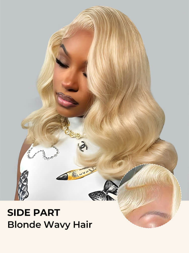 Blonde Short Wavy Bob 6x6 Lace Wig Side Part Style Ready To Wear