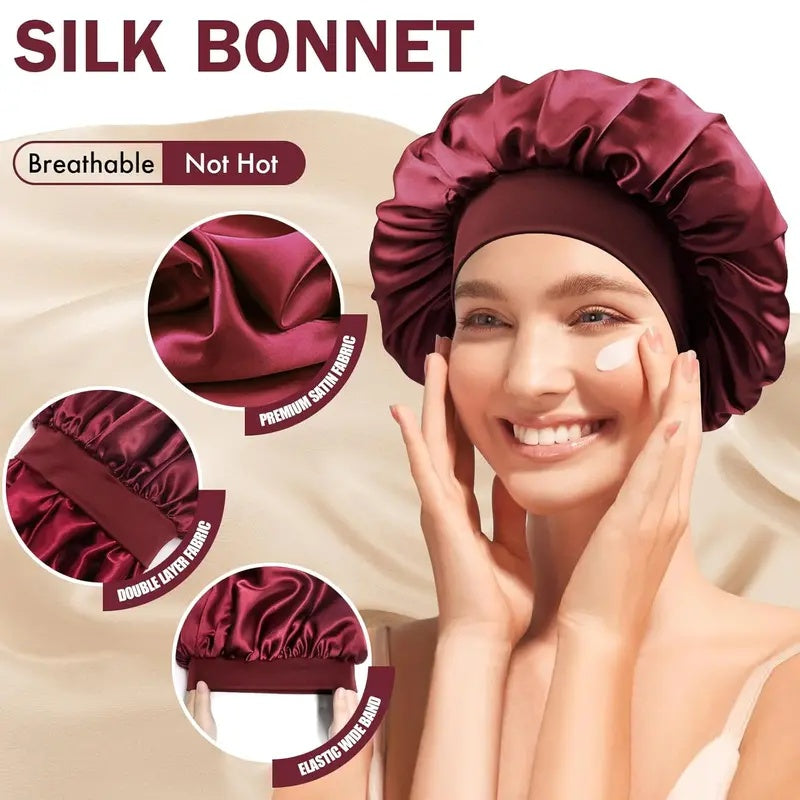 2 Pack Satin Bonnet Silk Hair Bonnet With Elastic Band(Ship to U.S. Only)