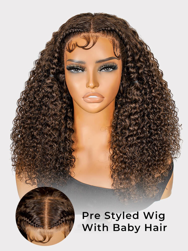 #4 Dark Brown Pre Styled Curly 13x4 Lace Wig With Baby Hair