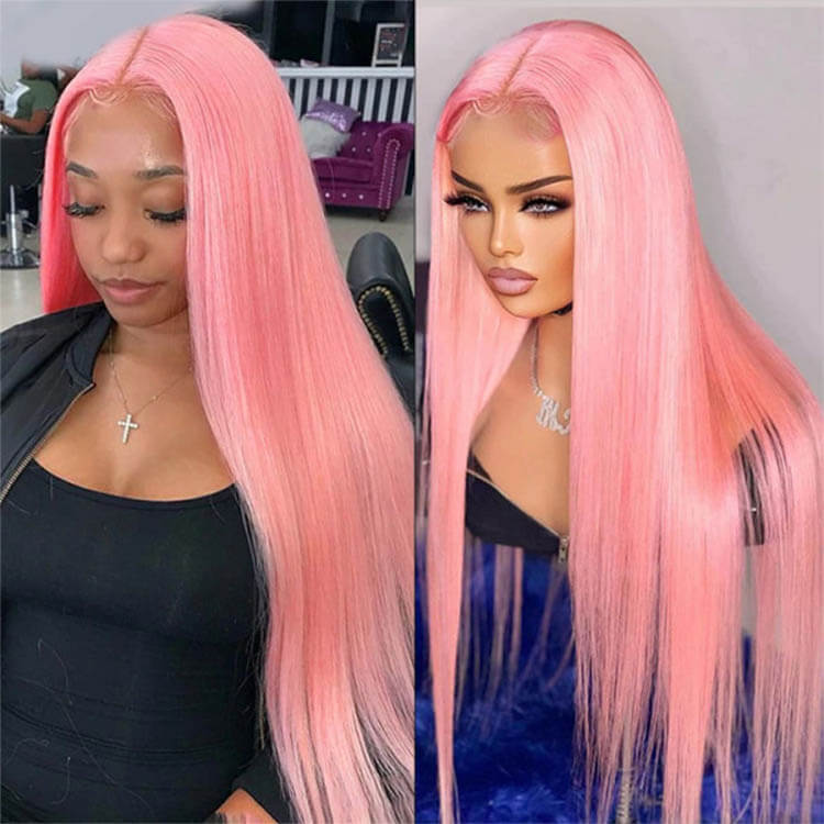 Pink Color Wig Light Pink Body Wave Transparent Lace Wigs With Natural Hairline
