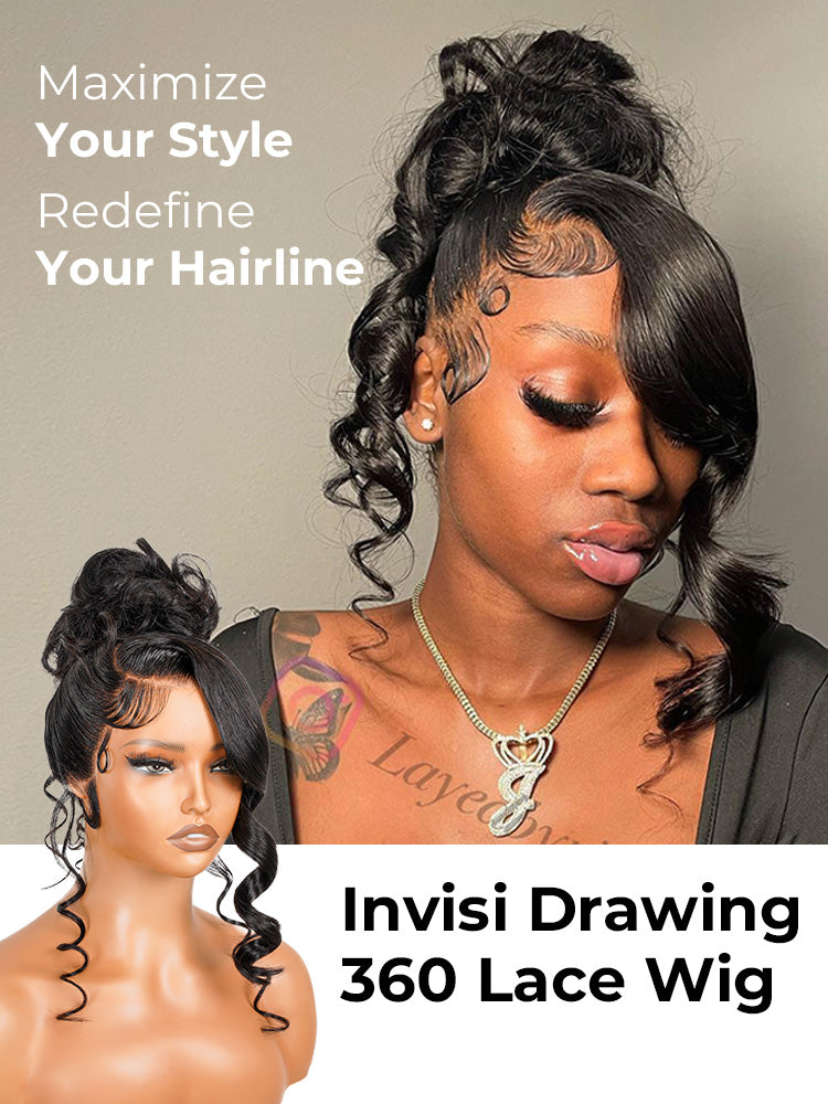 Glueless Invisi Drawing 360 Lace Wig Miss Buns With Side Part Bangs Style