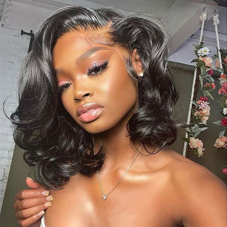 Bouncy Full Loose Body Glueless Side Part Short Lace Frontal Wigs