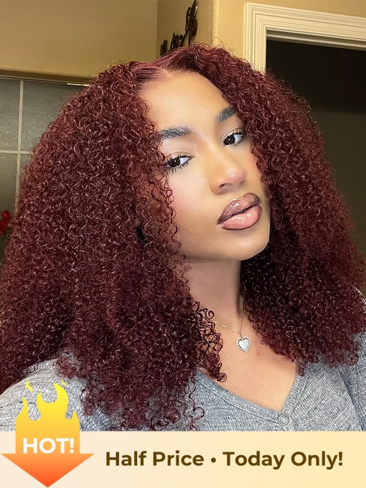 Cherry Cola Red Afro Kinky Curly 5x7 Lace Closure Glueless Wigs