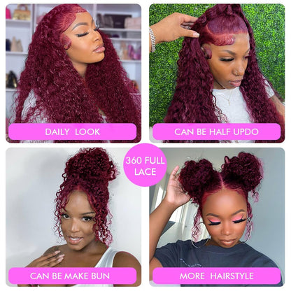 Curly #99J / Burgundy 360 Lace Front Wig
