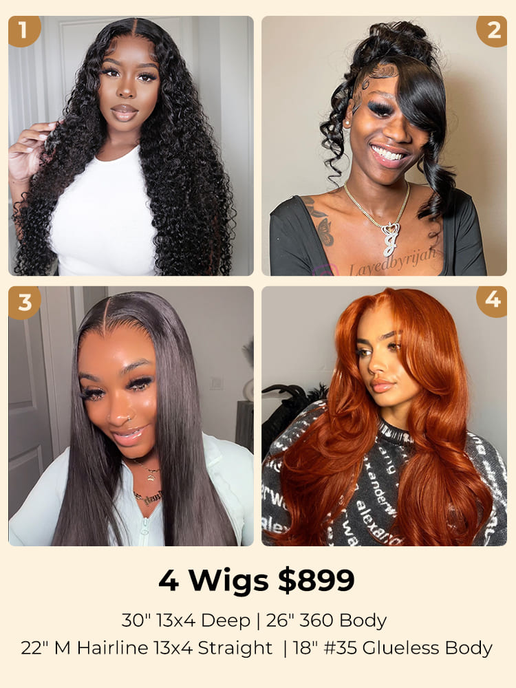 $899 for 4 Wigs Including 30" 13x4 Deep Wave and 26" Body Wave 360 Wigs and Other Options