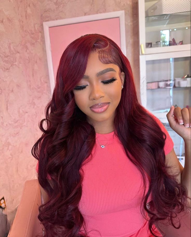 M Hairline Layered Cut Burgundy 13x6 Lace Front Straight Wigs 180% Density