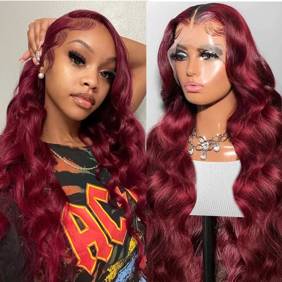 Burgundy Straight Wig with M-Shaped Hairline – 13x6 Lace Front, Layered Cut, 180% Density | Glemae