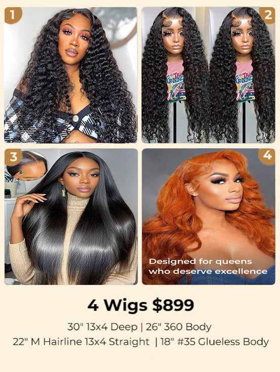 $899 Wig Bundle | 4 Wigs Inc. 30" 13x4 Deep Wave & 26" Body Wave 360 Lace | Limited Offer | Glemae