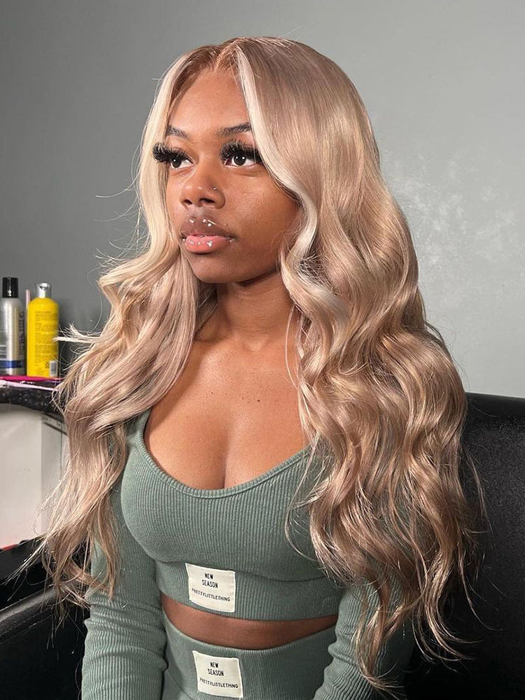 Milk Tea Brown Wig | 13x4 Transparent Lace Front | Blonde Highlights & Glueless | Glemae