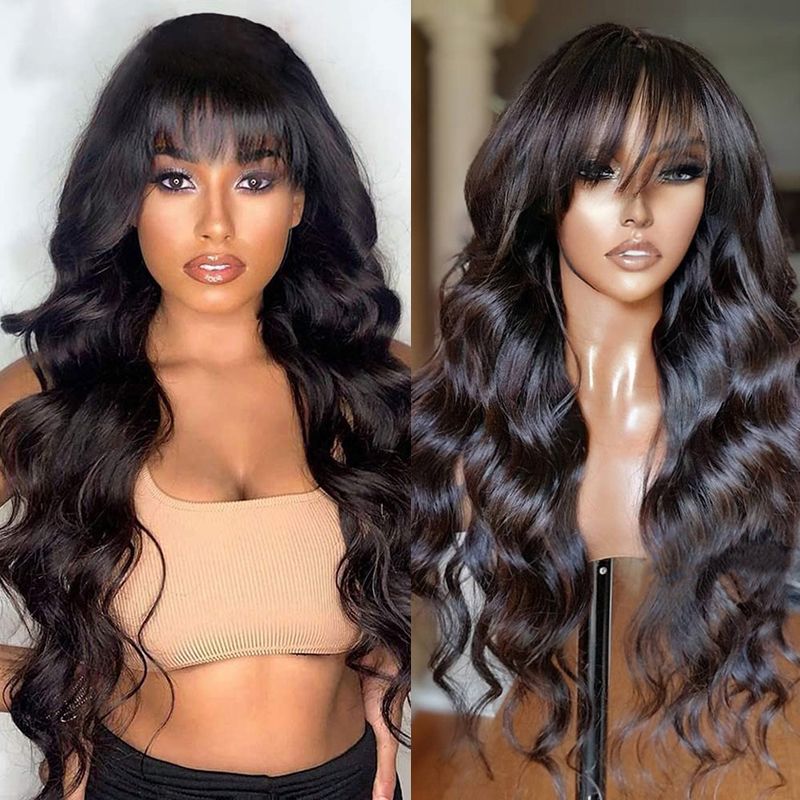 Ready to Wear Loose Body Wave Wig with Bangs – Transparent Lace Closure | Glemae