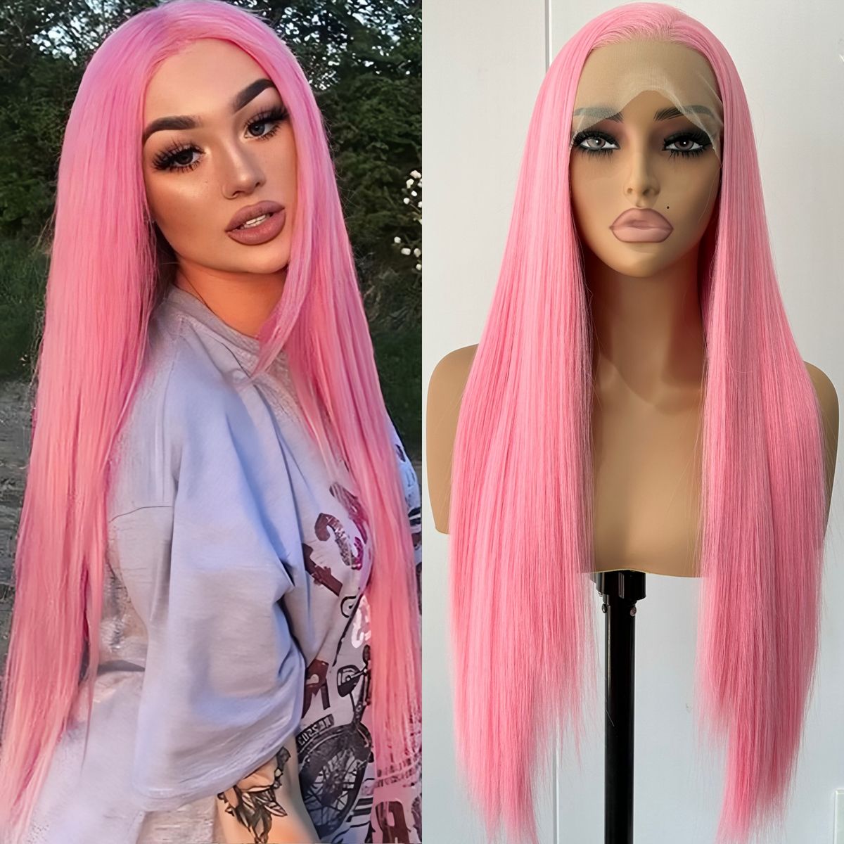 Light Pink Transparent Lace Front Wig - Body Wave Human Hair Wig with Natural Hairline | Glemae
