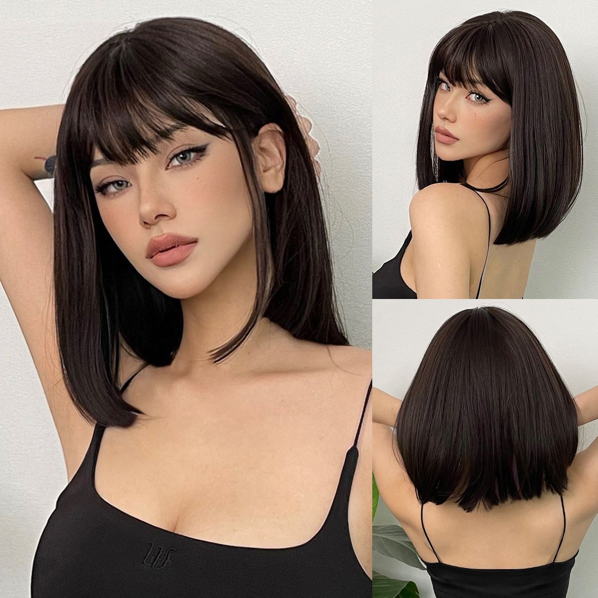 5x5 Part Short Straight Bob Wig With Bangs Human Hair Closure Wig | Glemae