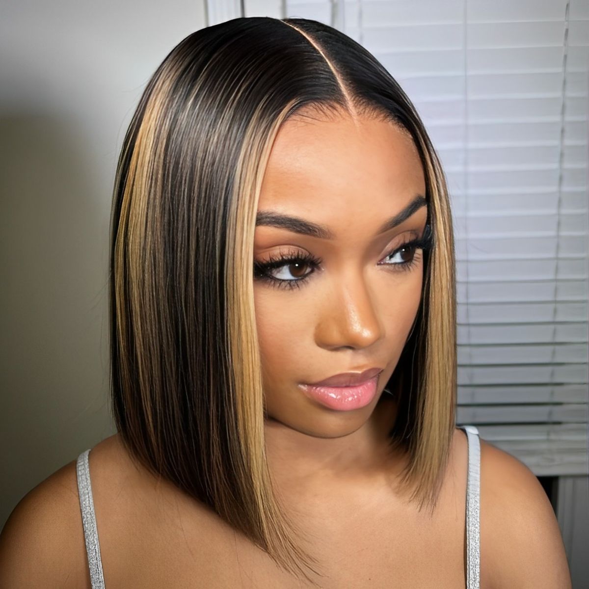 Pre-Cut HD Lace Bob Wig - Straight Bob With Front Highlight Streaks Ready To Go Wig | Glemae