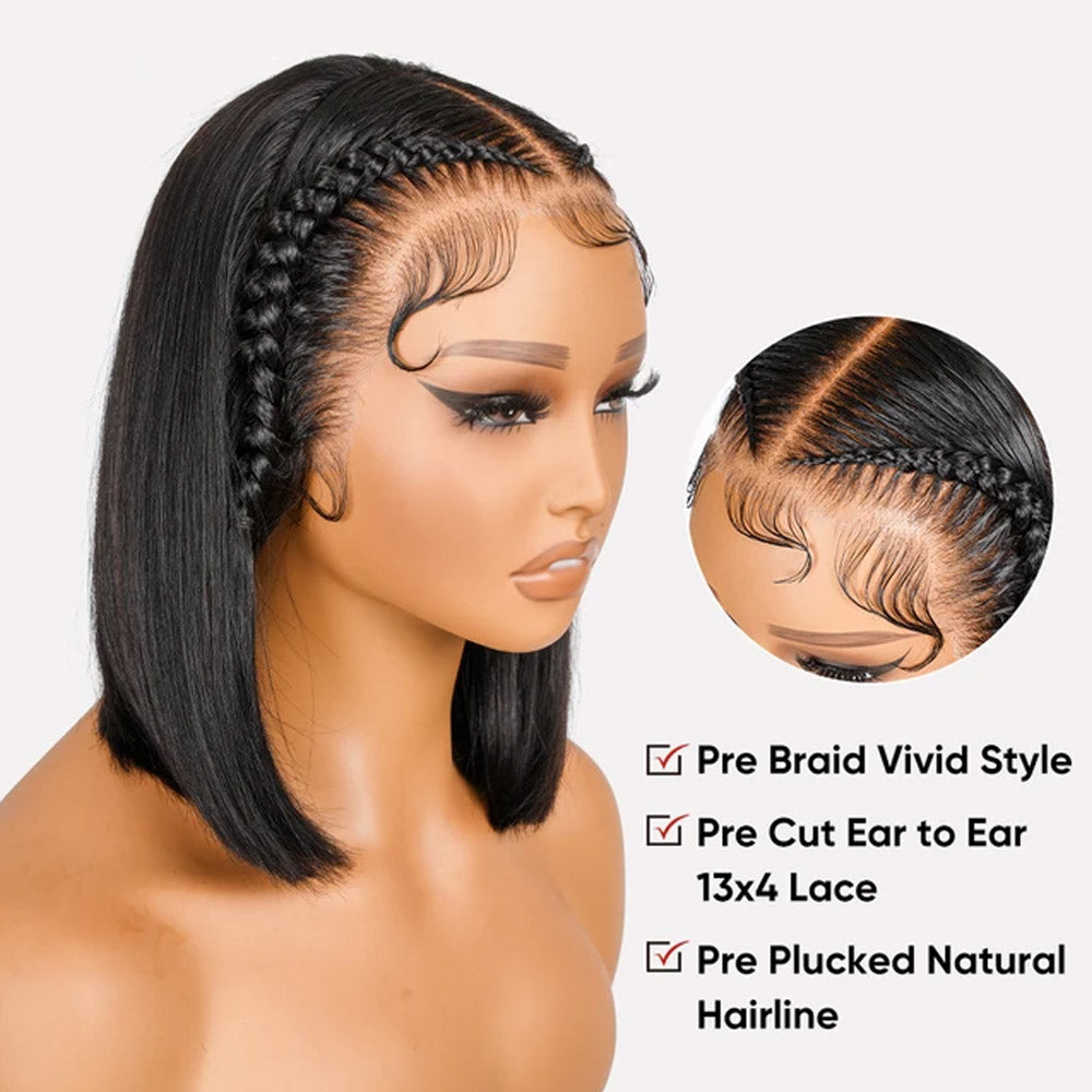 Pre-Braided Short Bob Wig Pre-Cut & Ready to Wear 13x4 Glueless Lace Front | Glemae