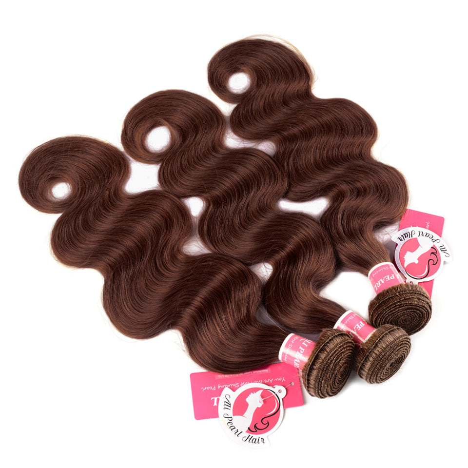 #4 Brown Color Straight and Body Wave Human Hair Weaves 3 Bundles