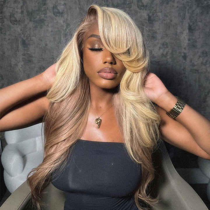 Ombre Hair Brown To Blonde Body Wave Lace Front Wigs 14-30Inch