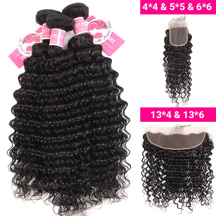 3 or 4 Bundles Deep Wave Hair With HD Lace Frontal Closure Alipearl Brazilian Hair