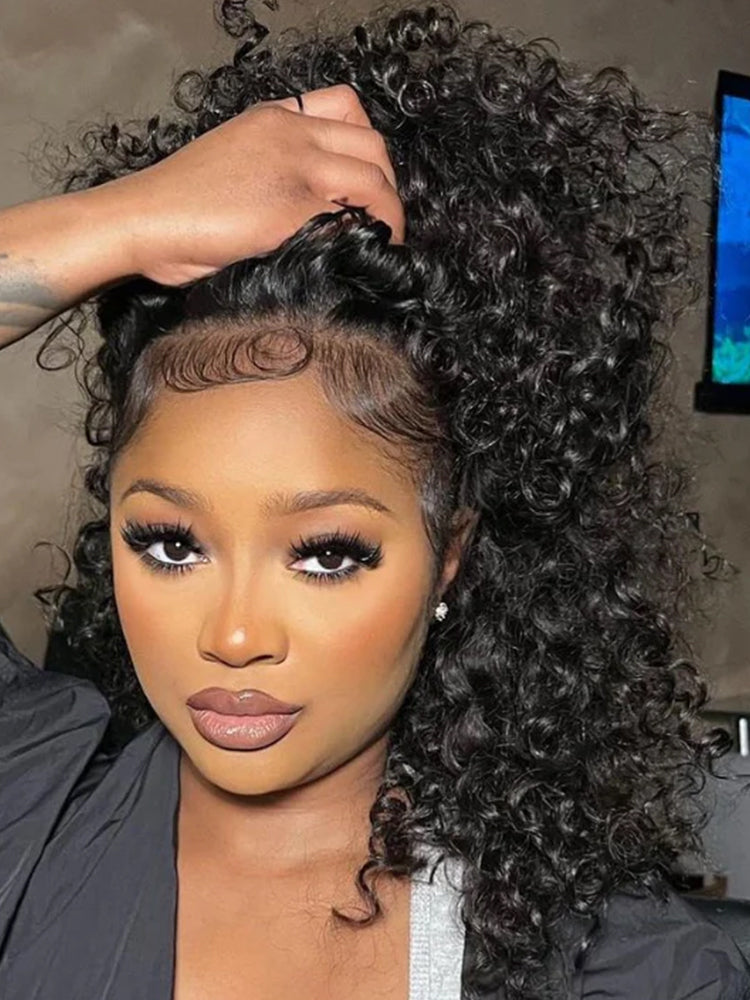 Half Wig with Drawstring Kinky Curly Glueless Human Hair Wigs 250% Density