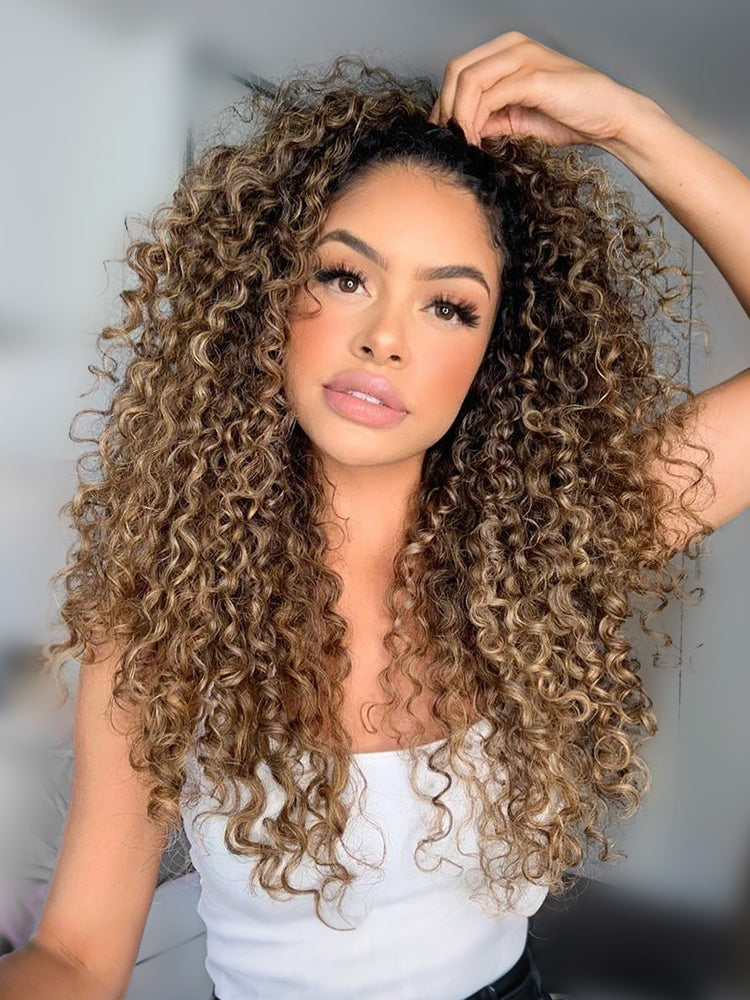 Beyoncé Inspired Frosted Blonde Highlight Curly Hair Lace Frontal Wig