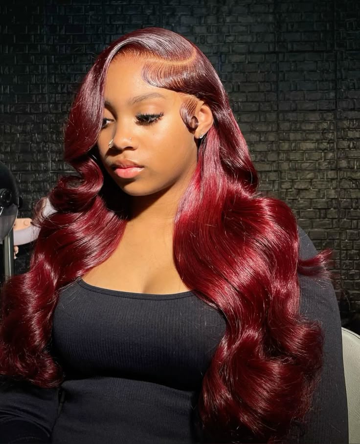 M Hairline Layered Cut Burgundy 13x6 Lace Front Straight Wigs 180% Density