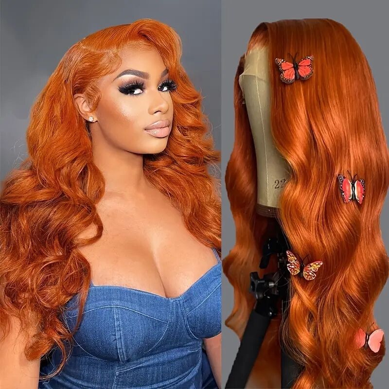 Ginger Orange Body Wave Glueless Transparent Lace Wigs With Pre Plucked Hairline