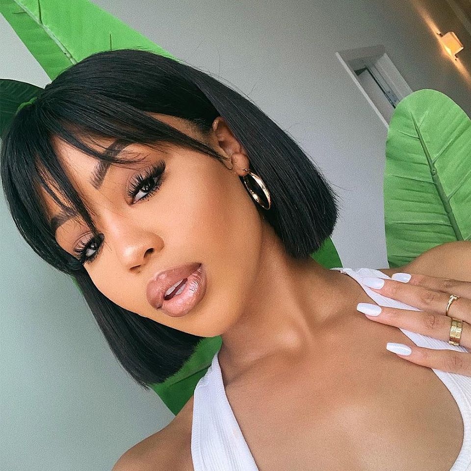 Short Straight Bob Wig With Bangs 5*5 Closure Wig