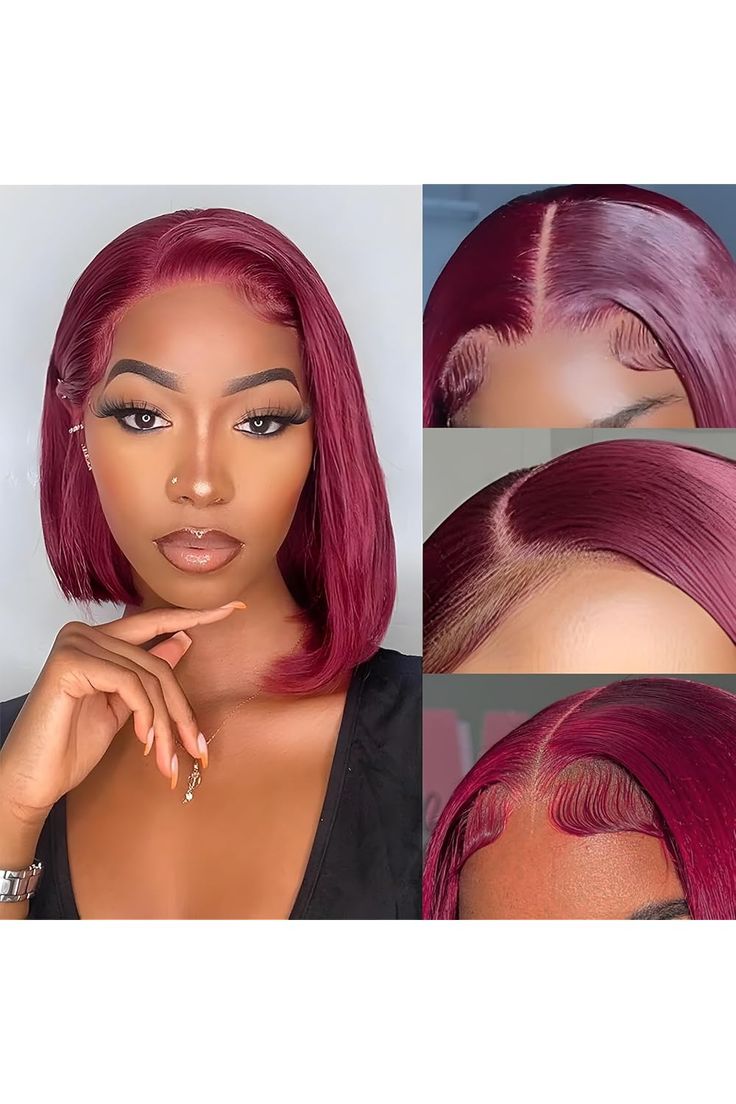 Burgundy 99J Straight Short Bob Lace Front Wig - For Black Women | Glemae
