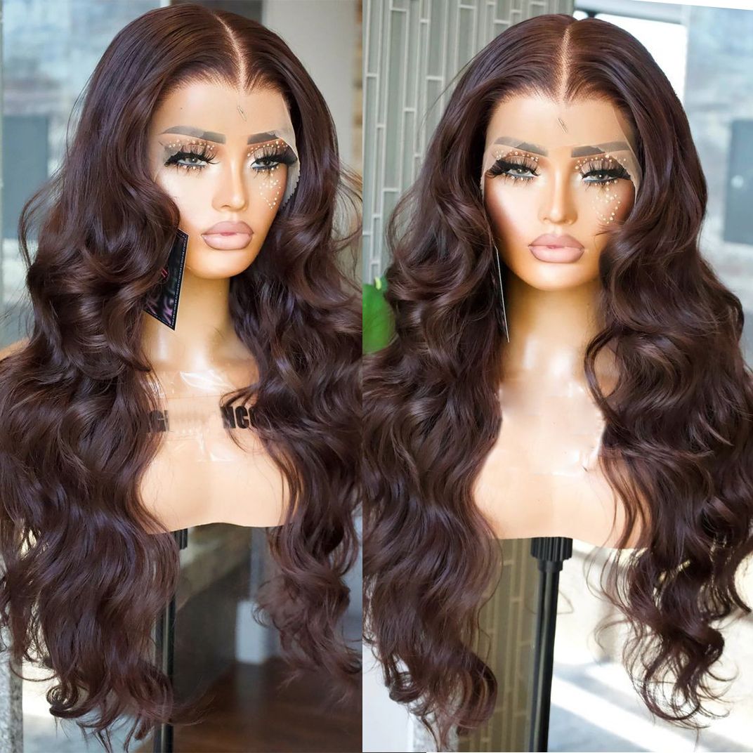 250% Density Dark Brown Body Wave Lace Front Wig With M Hairline Side Part | Glemae